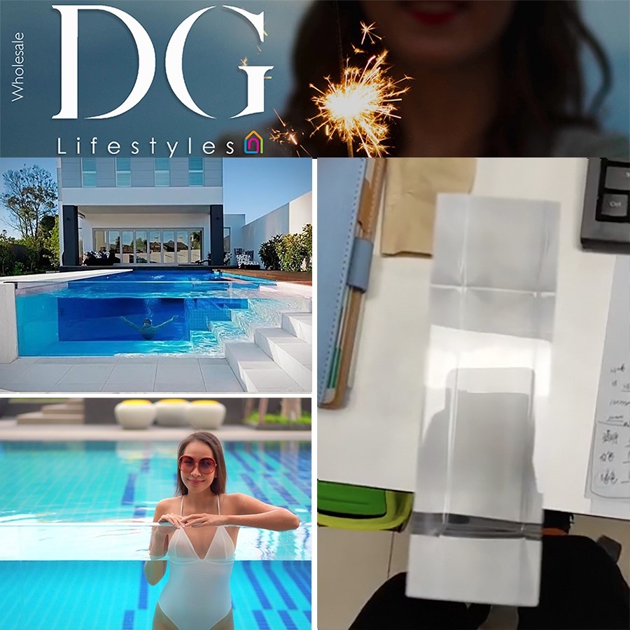 Piscina com painel de parede acr&iacute;lico